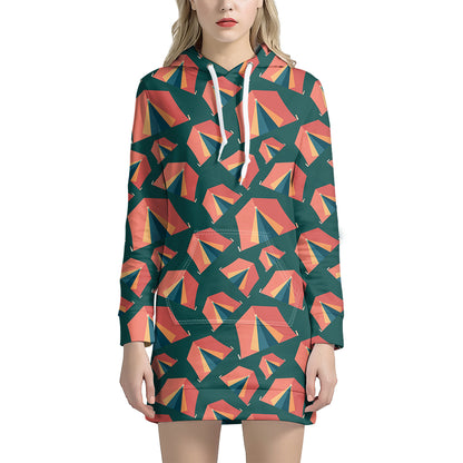 Camping Tent Pattern Print Hoodie Dress