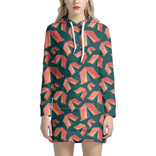 Camping Tent Pattern Print Hoodie Dress