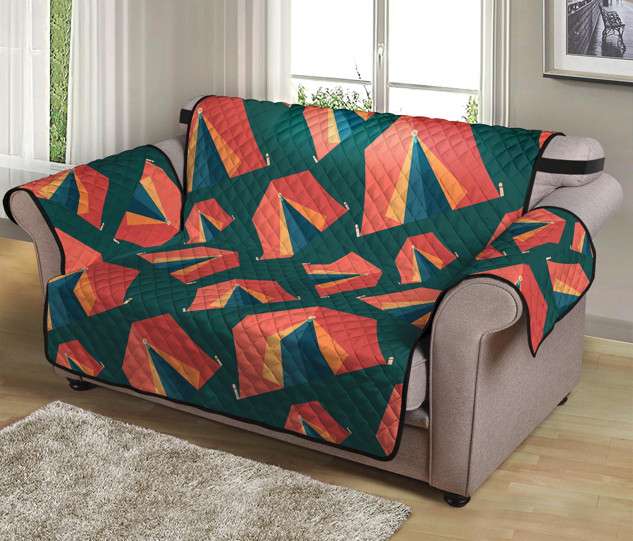 Camping Tent Pattern Print Loveseat Protector