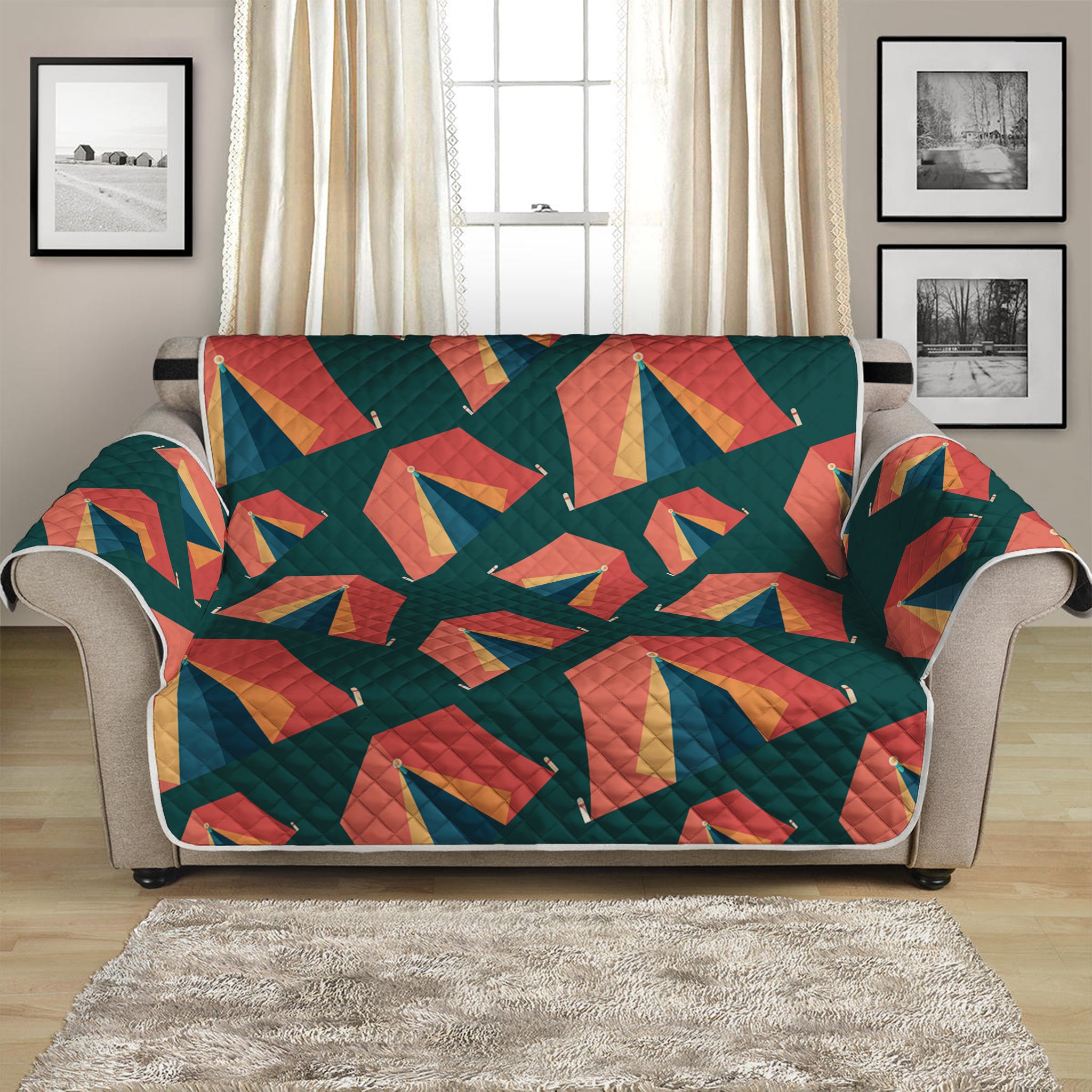 Camping Tent Pattern Print Loveseat Protector