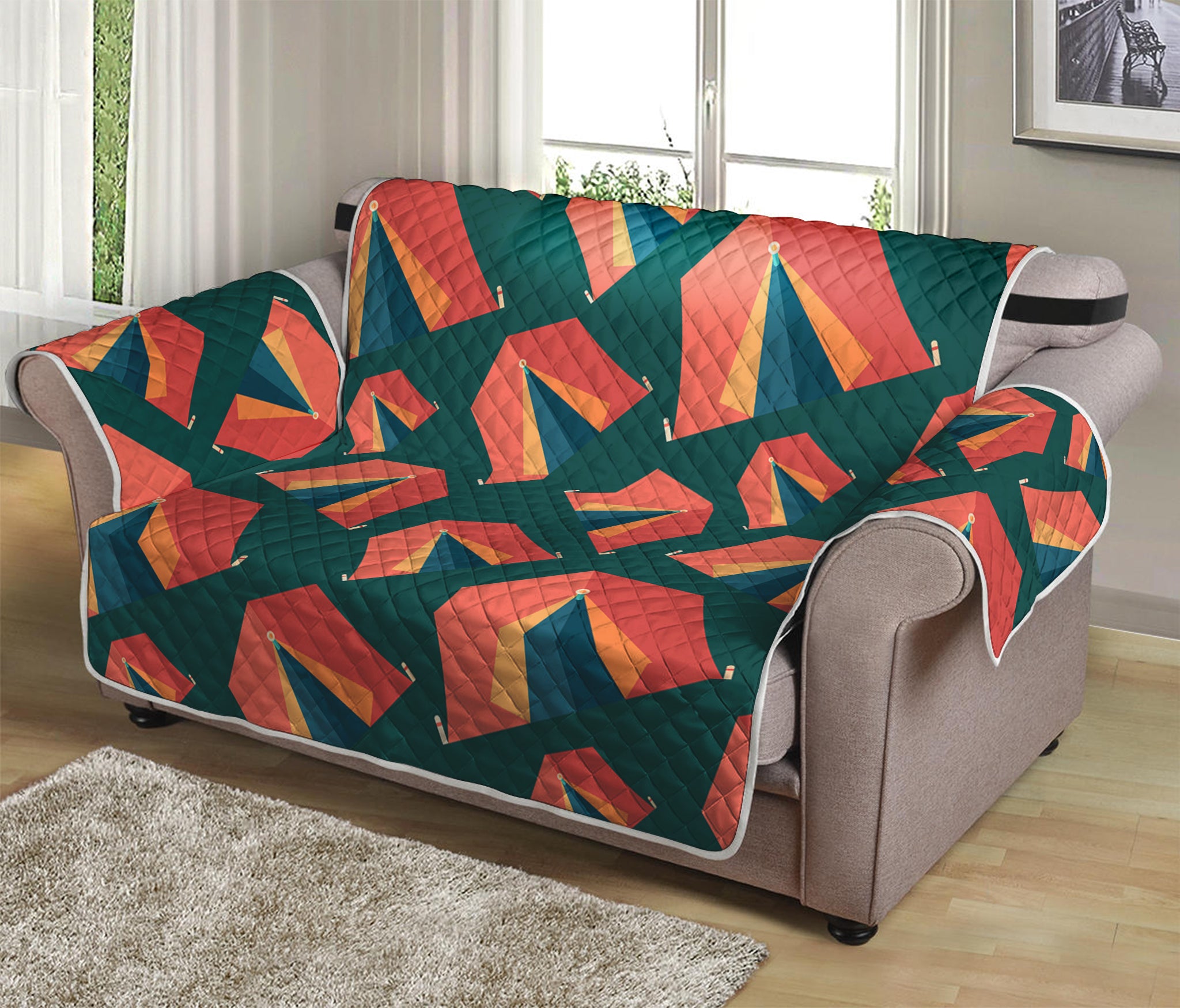 Camping Tent Pattern Print Loveseat Protector