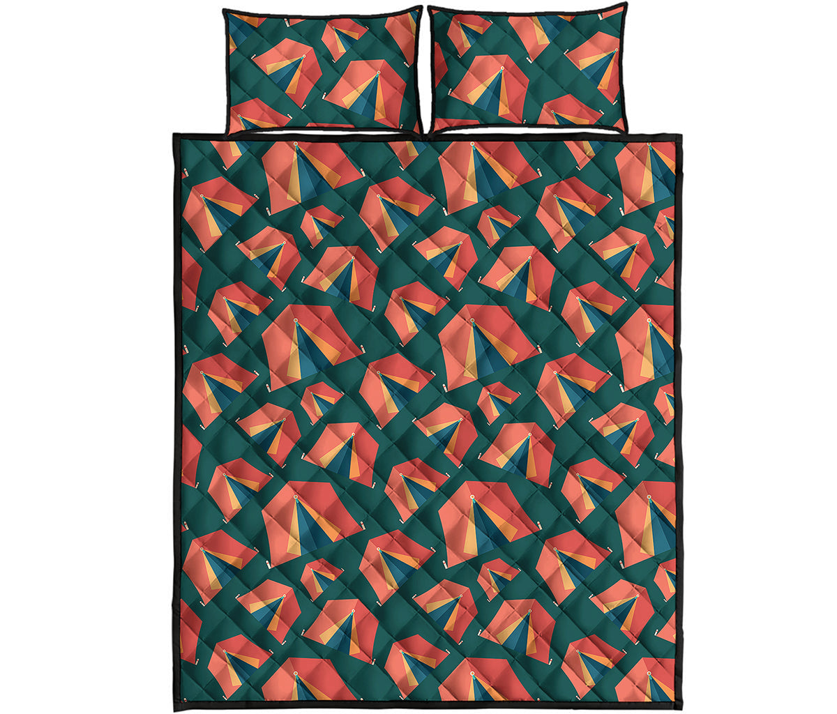 Camping Tent Pattern Print Quilt Bed Set