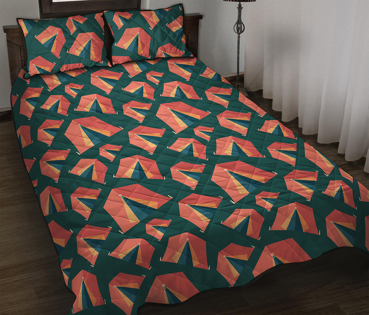 Camping Tent Pattern Print Quilt Bed Set