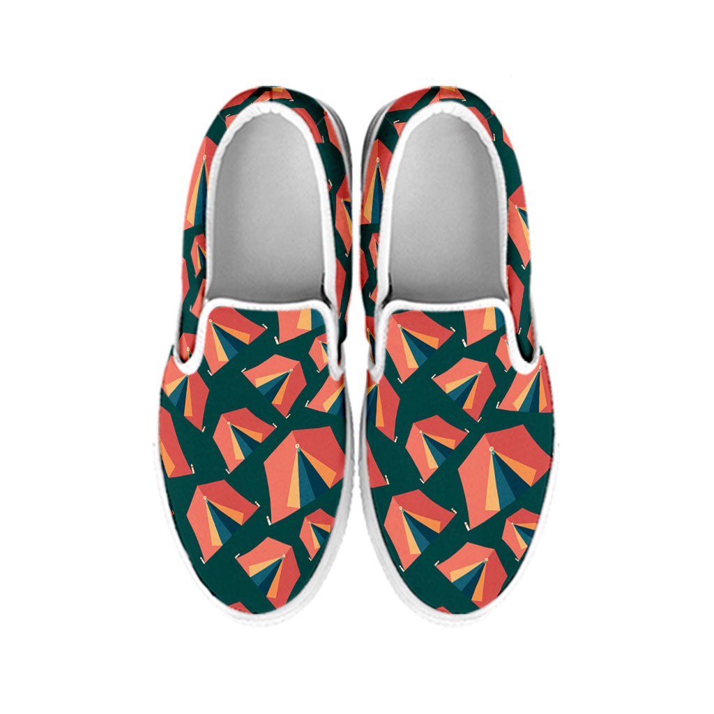 Camping Tent Pattern Print White Slip On Shoes
