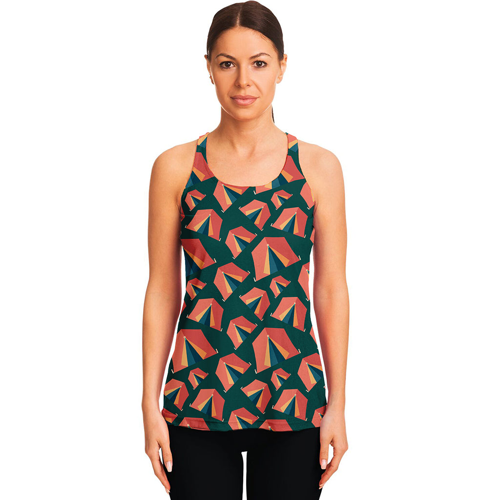 Camping Tent Pattern Print Women's Racerback Tank Top