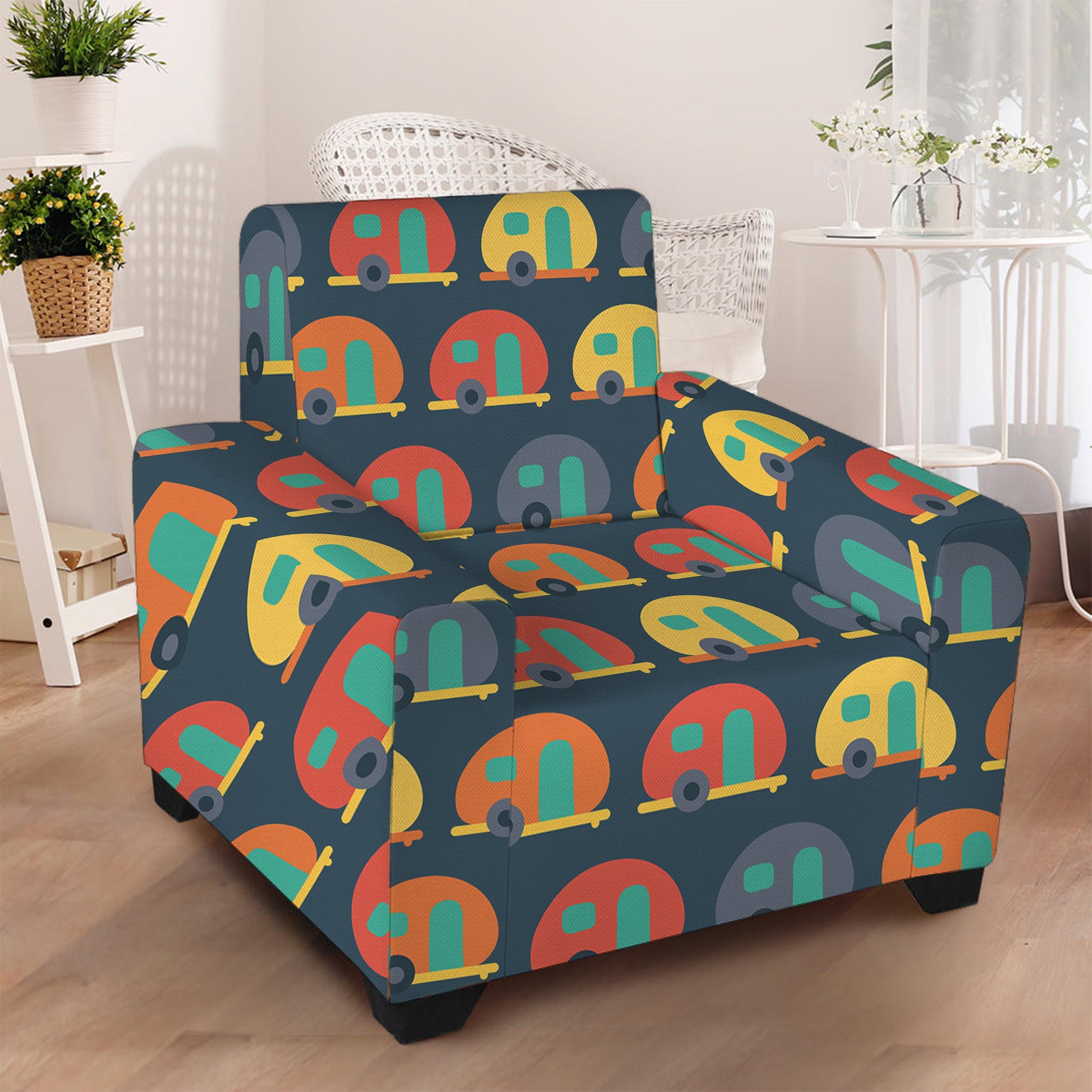 Camping Van Pattern Print Armchair Slipcover