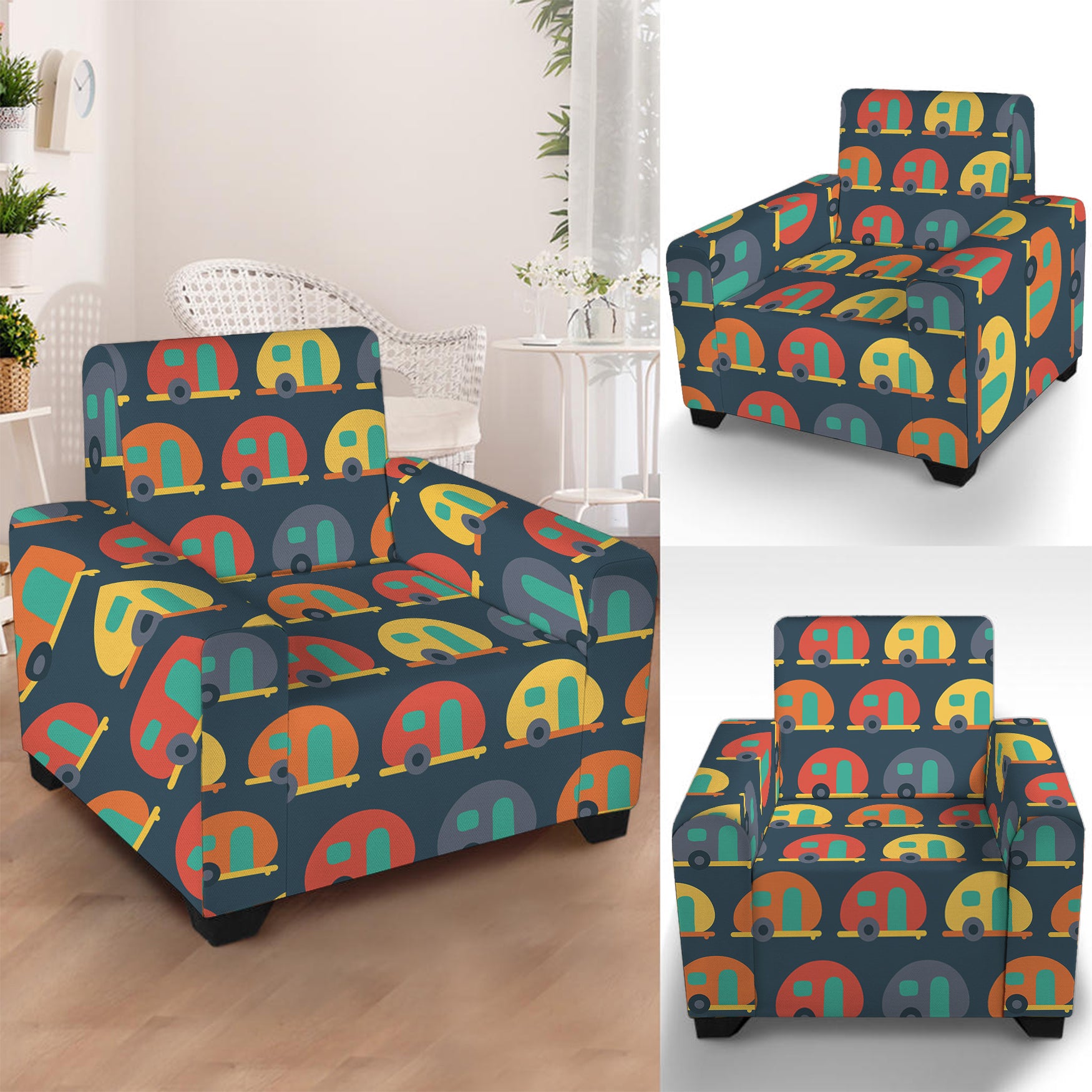 Camping Van Pattern Print Armchair Slipcover