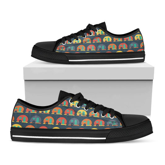 Camping Van Pattern Print Black Low Top Shoes