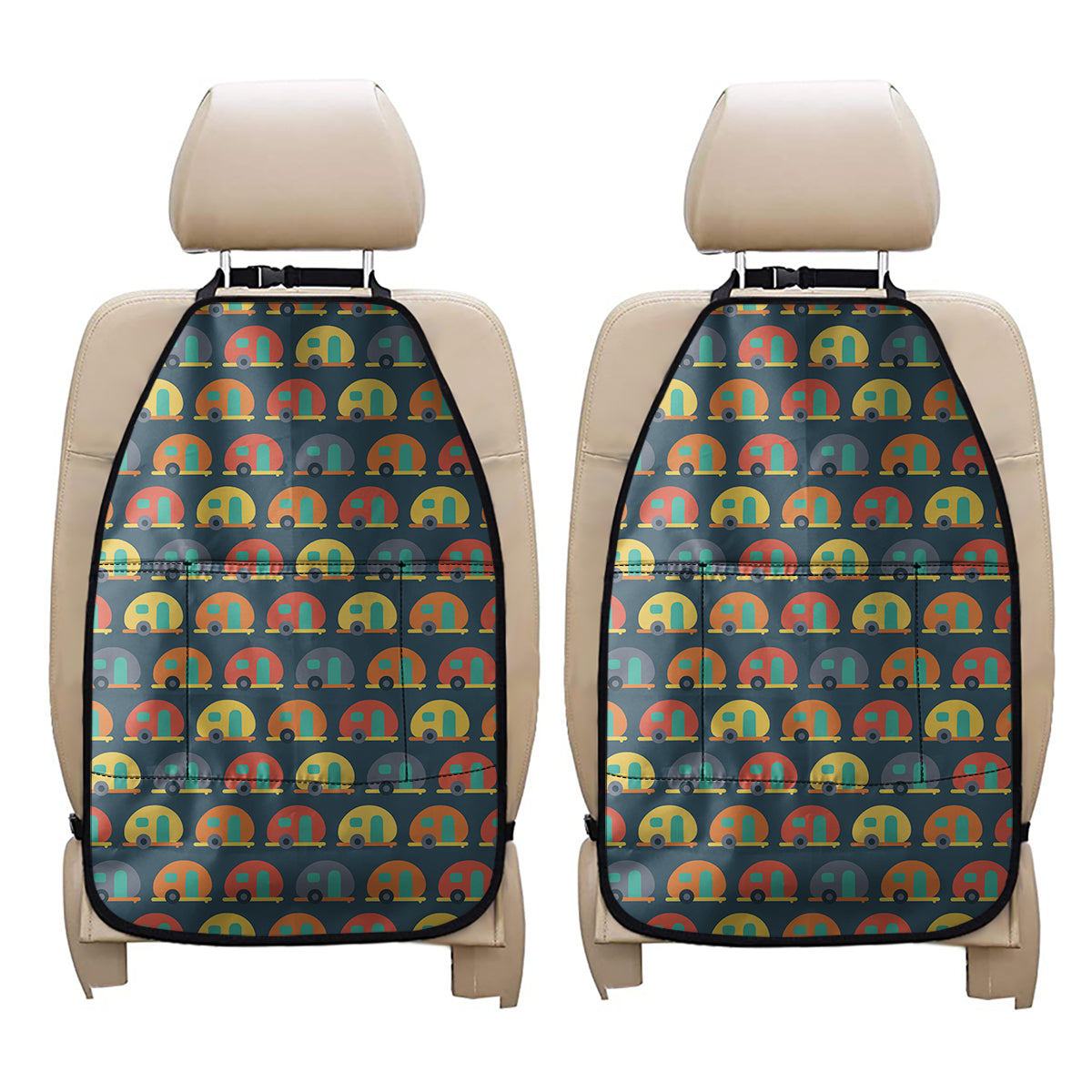 Camping Van Pattern Print Car Seat Organizers