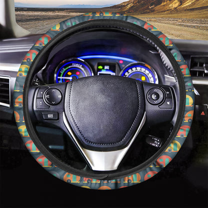 Camping Van Pattern Print Car Steering Wheel Cover