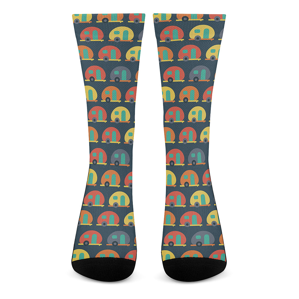 Camping Van Pattern Print Crew Socks