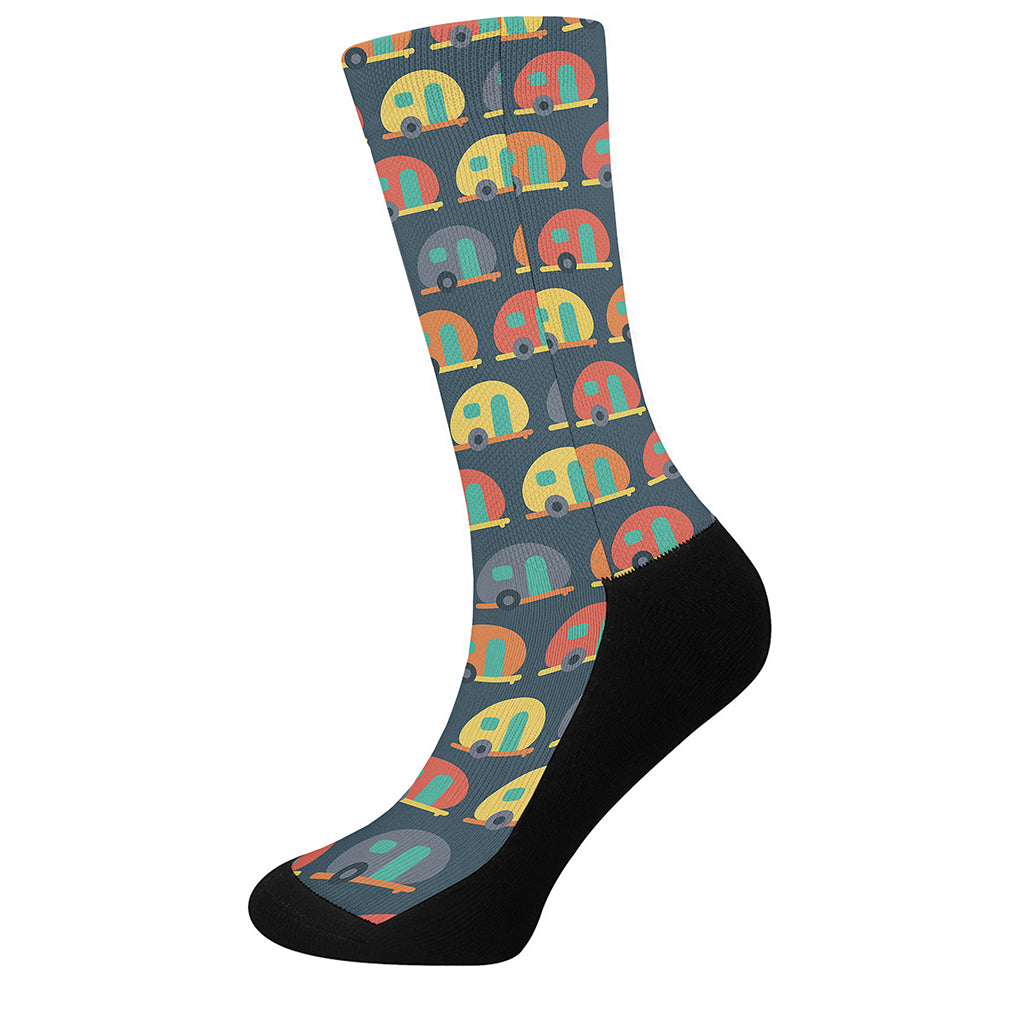 Camping Van Pattern Print Crew Socks