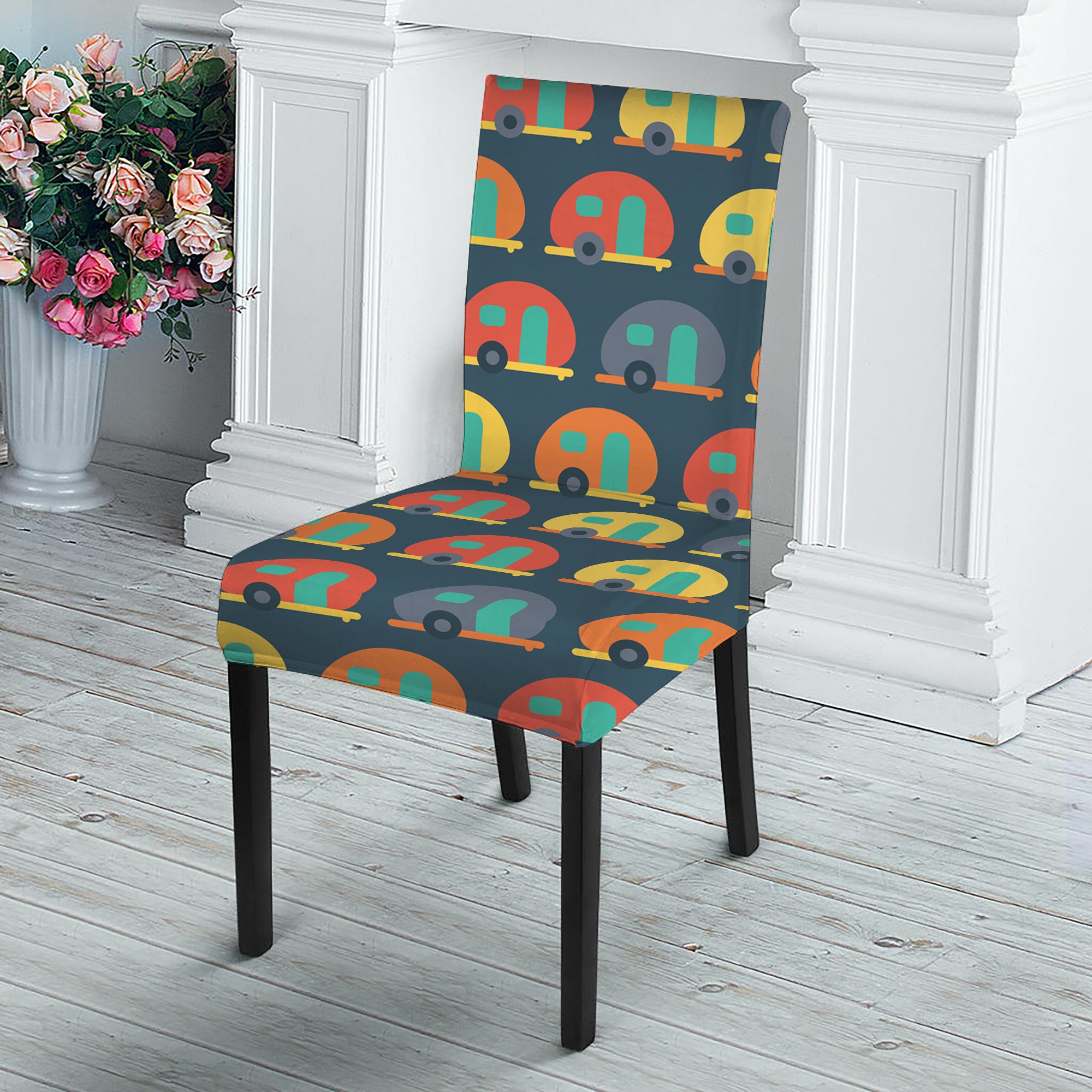 Camping Van Pattern Print Dining Chair Slipcover