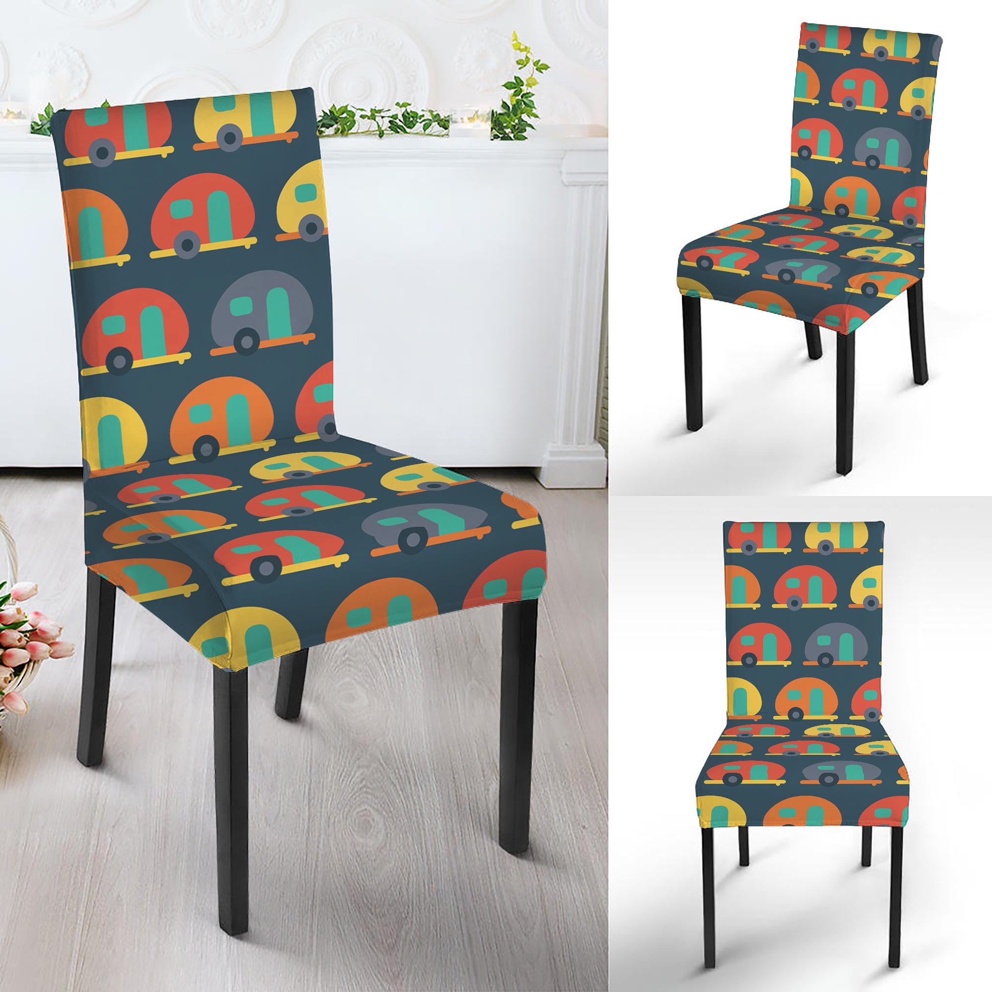 Camping Van Pattern Print Dining Chair Slipcover