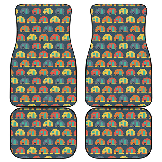 Camping Van Pattern Print Front and Back Car Floor Mats