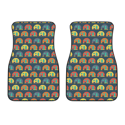 Camping Van Pattern Print Front Car Floor Mats
