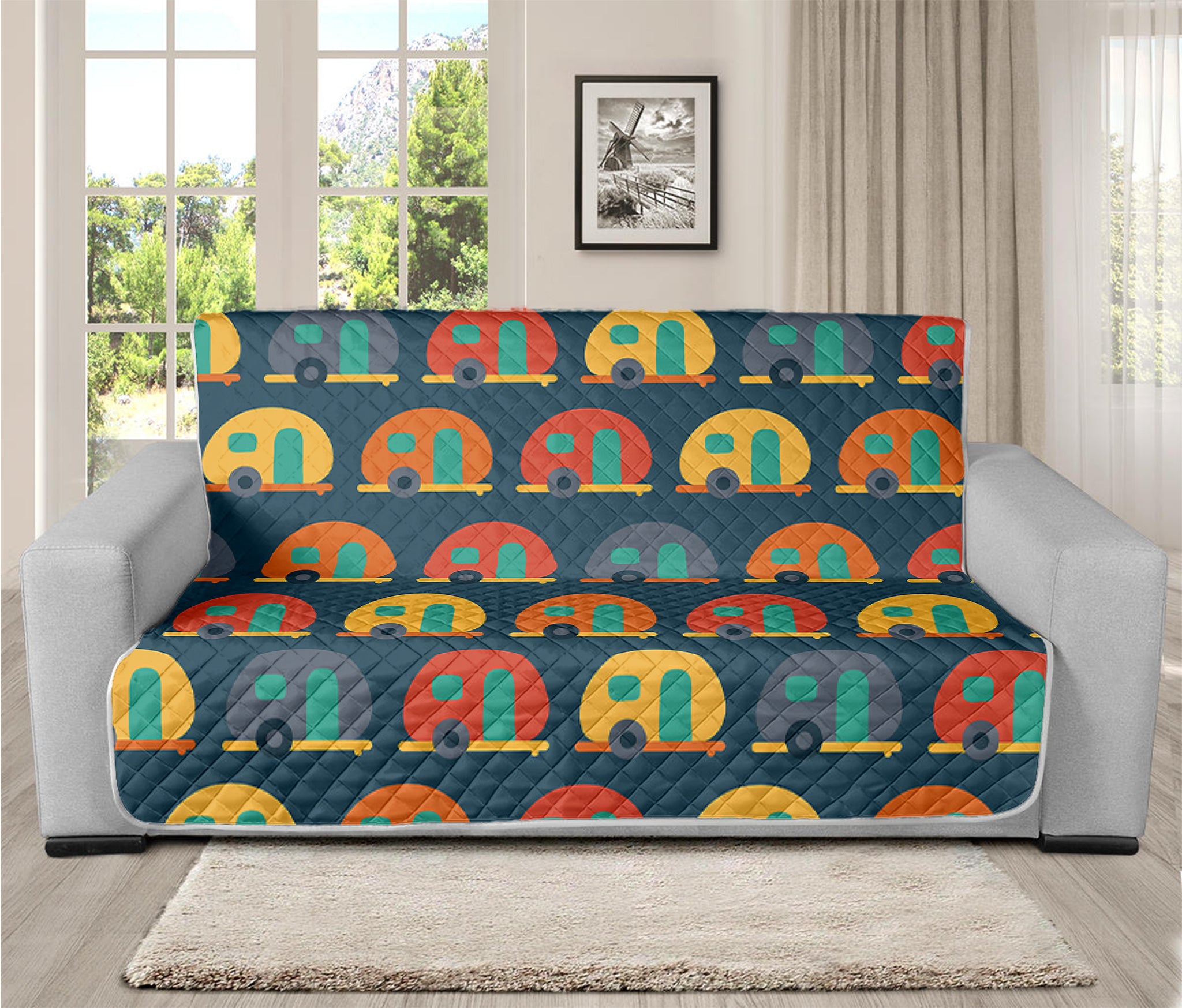 Camping Van Pattern Print Futon Protector