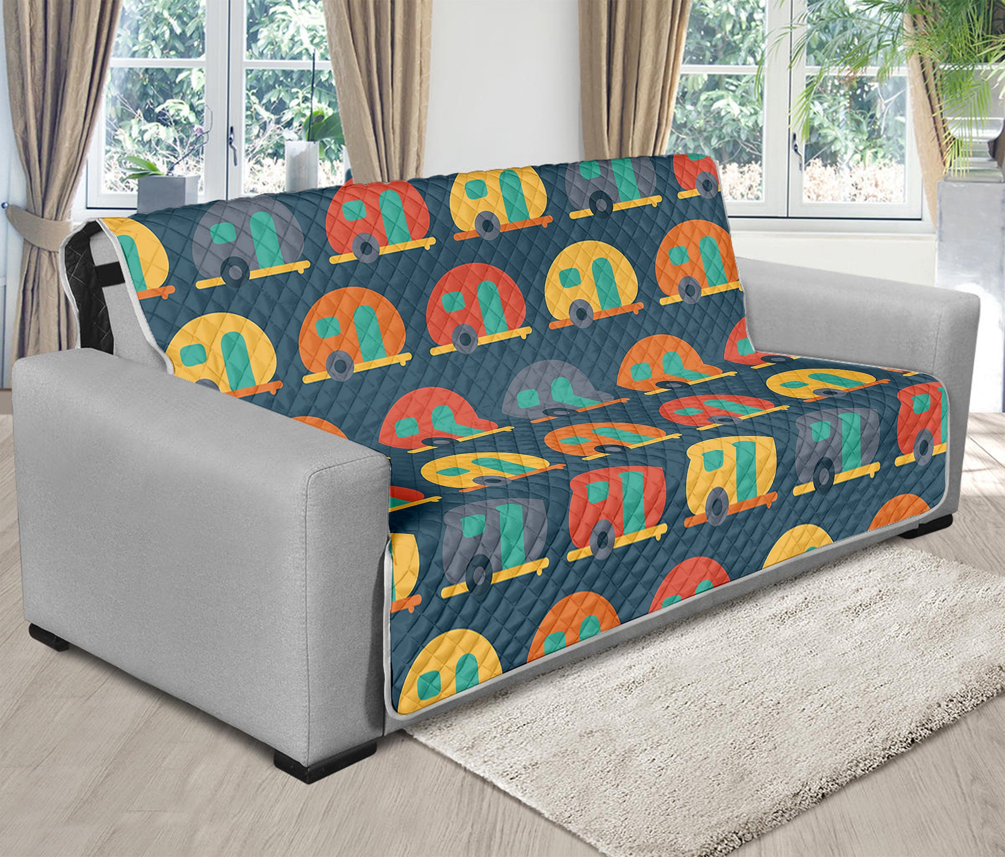 Camping Van Pattern Print Futon Protector