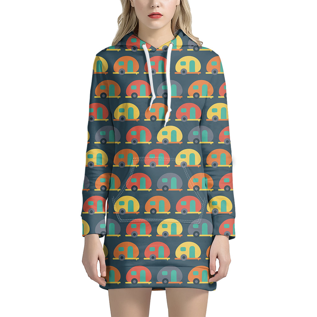 Camping Van Pattern Print Hoodie Dress