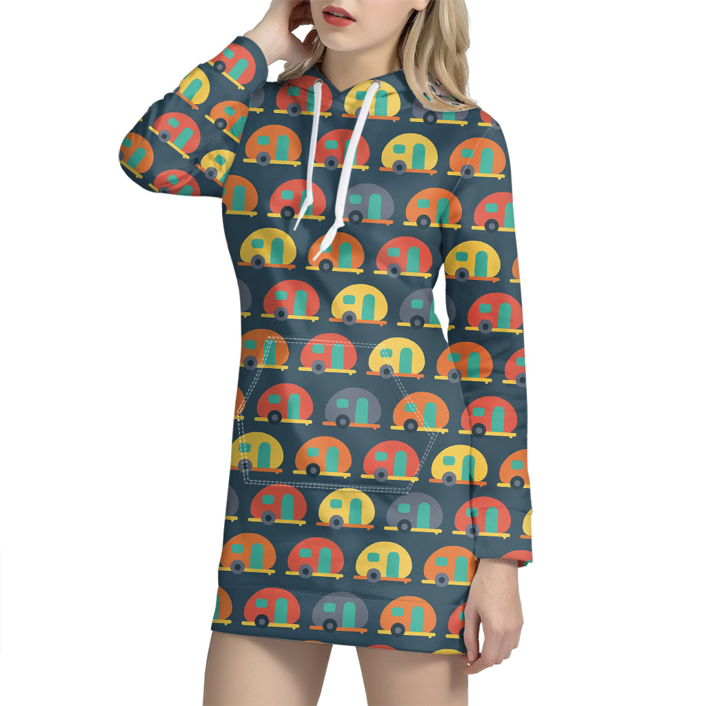 Camping Van Pattern Print Hoodie Dress