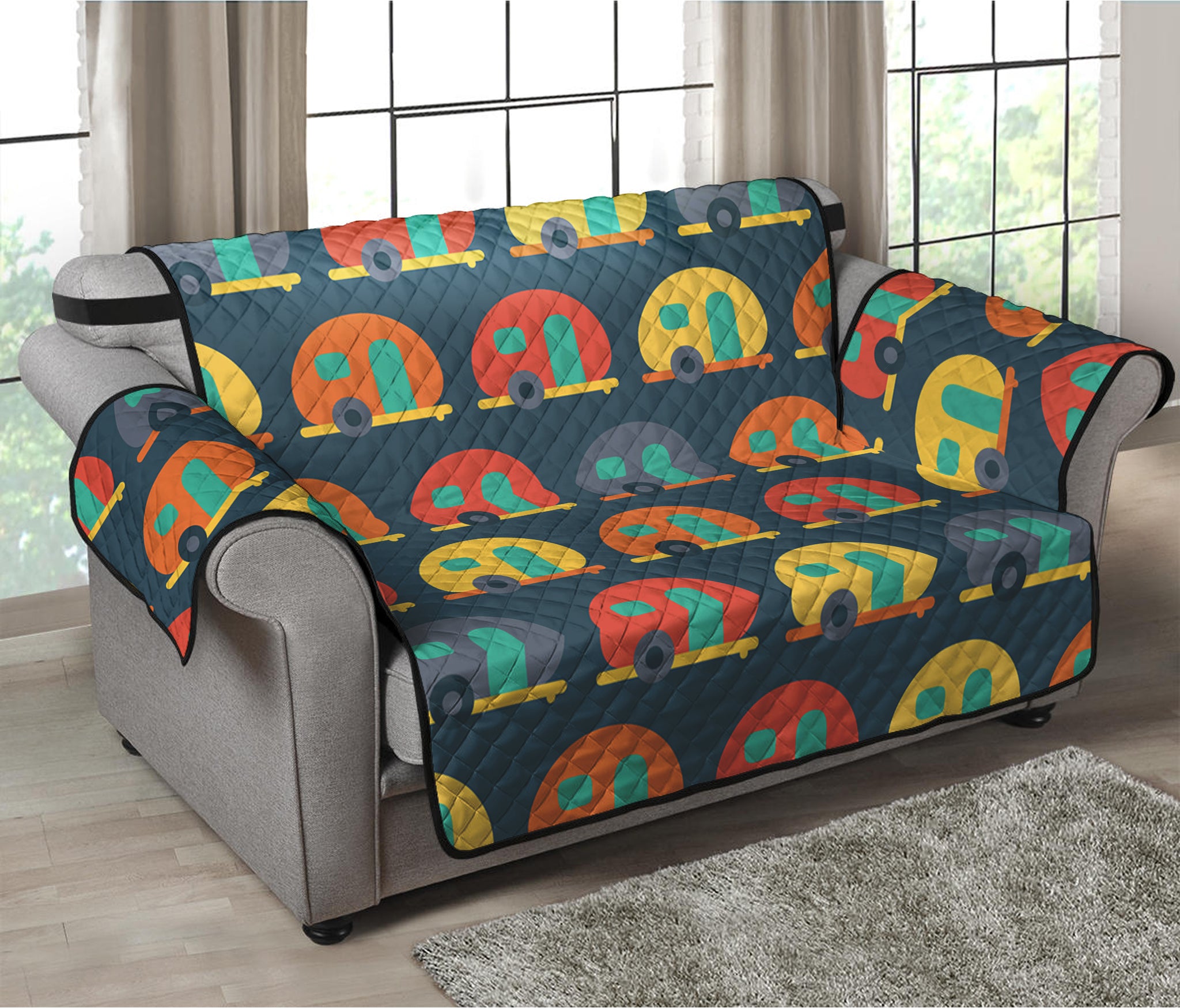 Camping Van Pattern Print Loveseat Protector