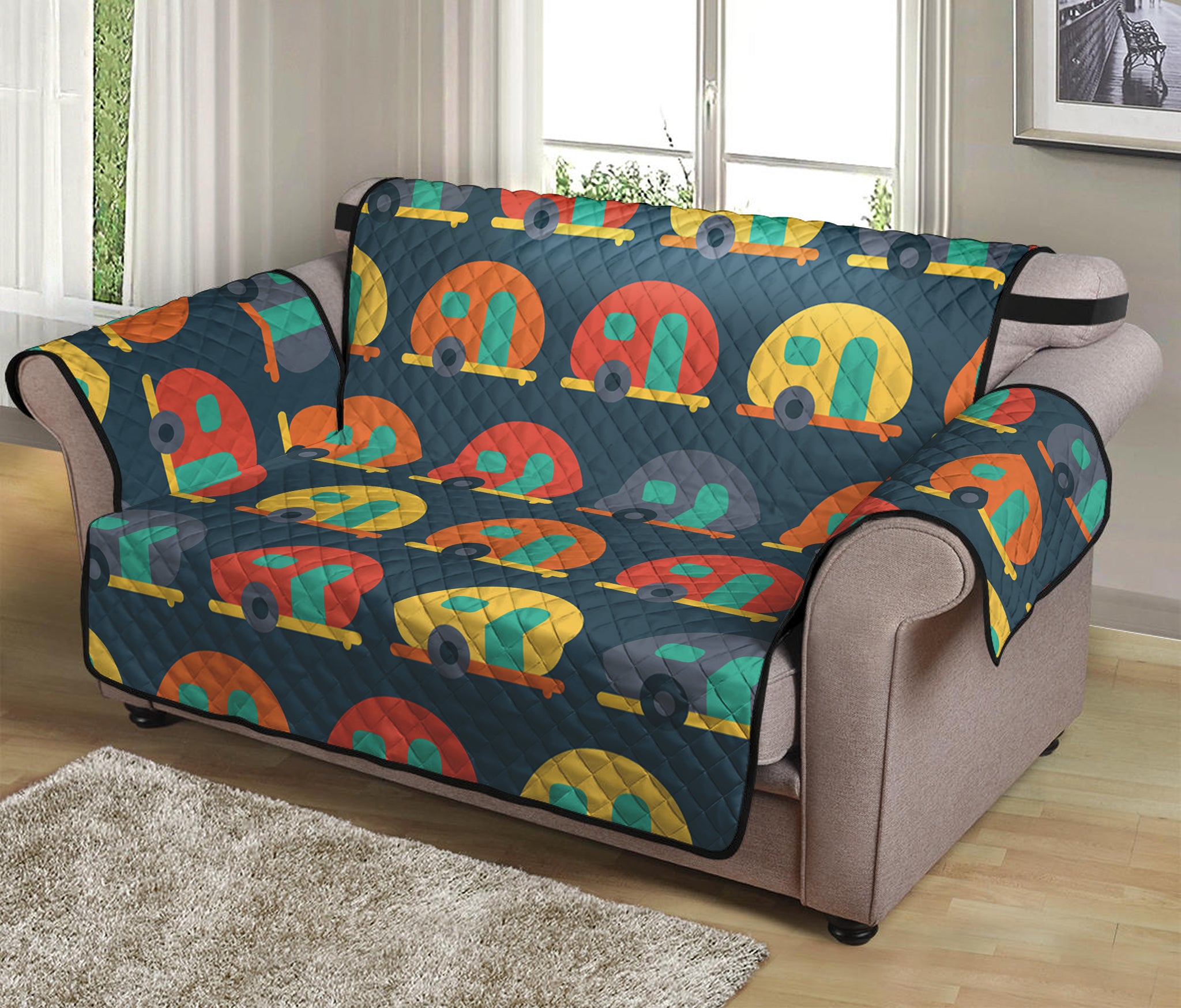 Camping Van Pattern Print Loveseat Protector