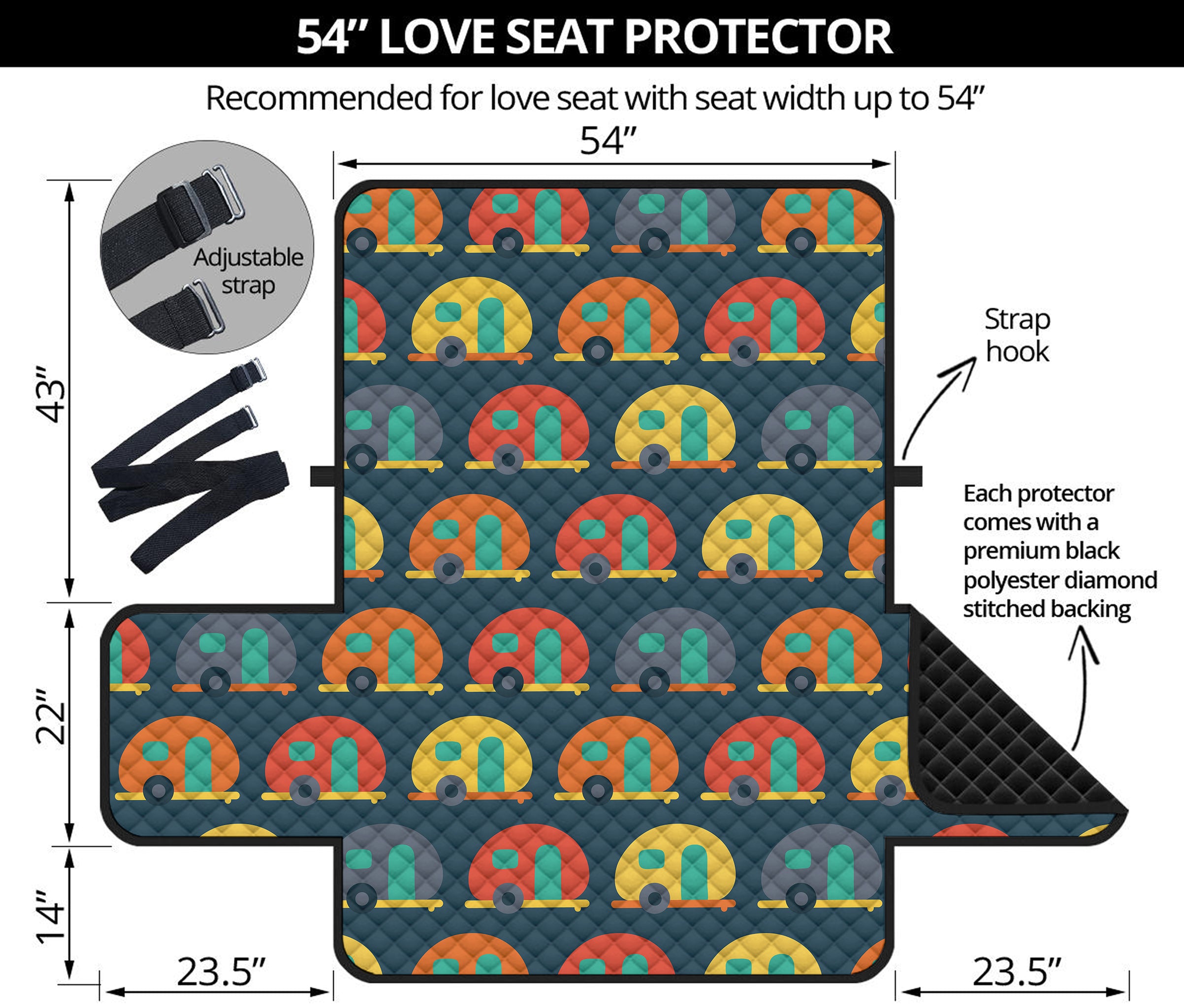 Camping Van Pattern Print Loveseat Protector