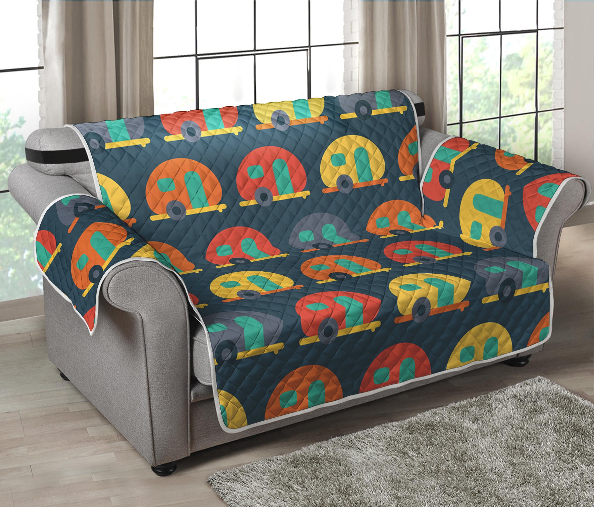 Camping Van Pattern Print Loveseat Protector