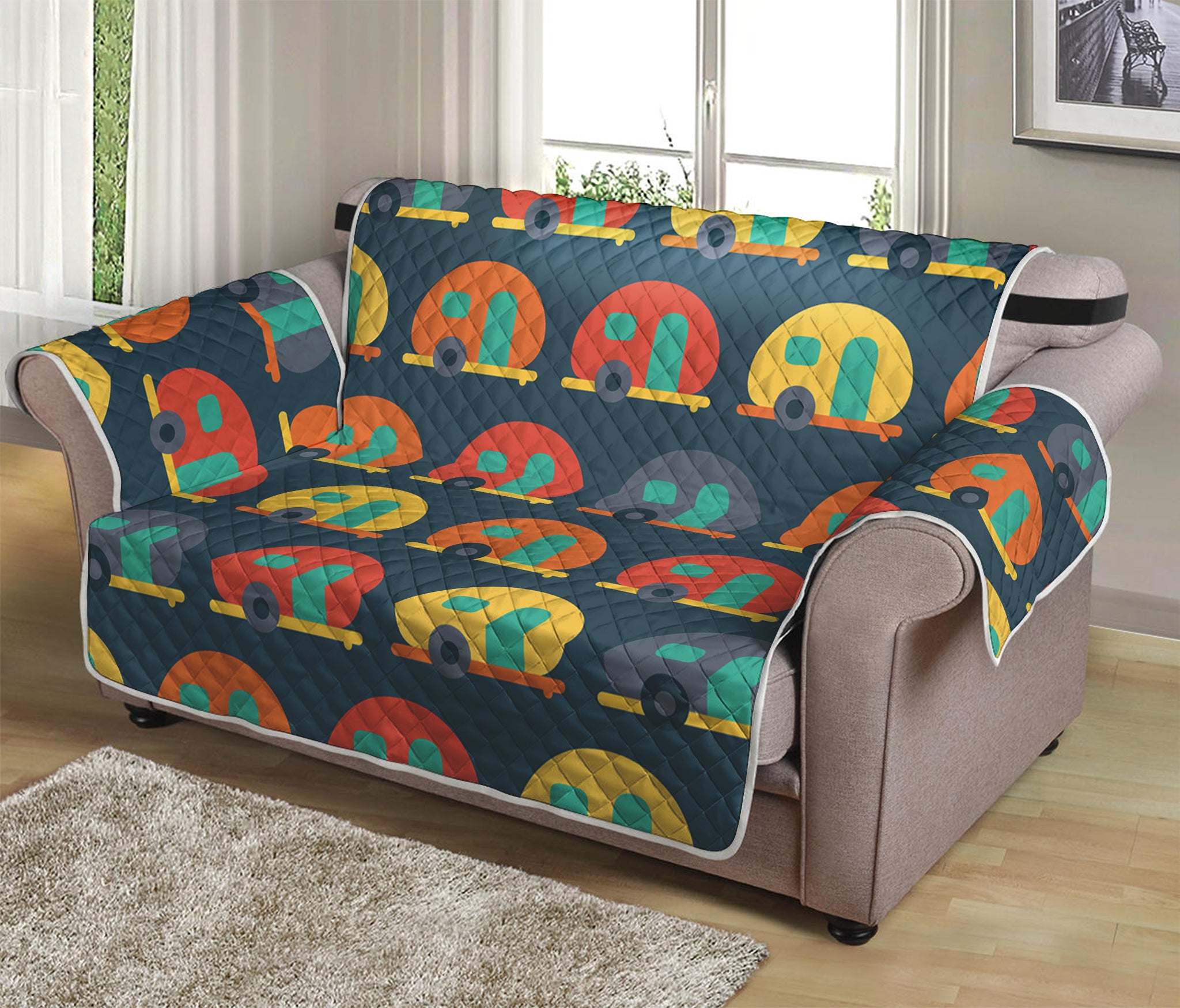 Camping Van Pattern Print Loveseat Protector