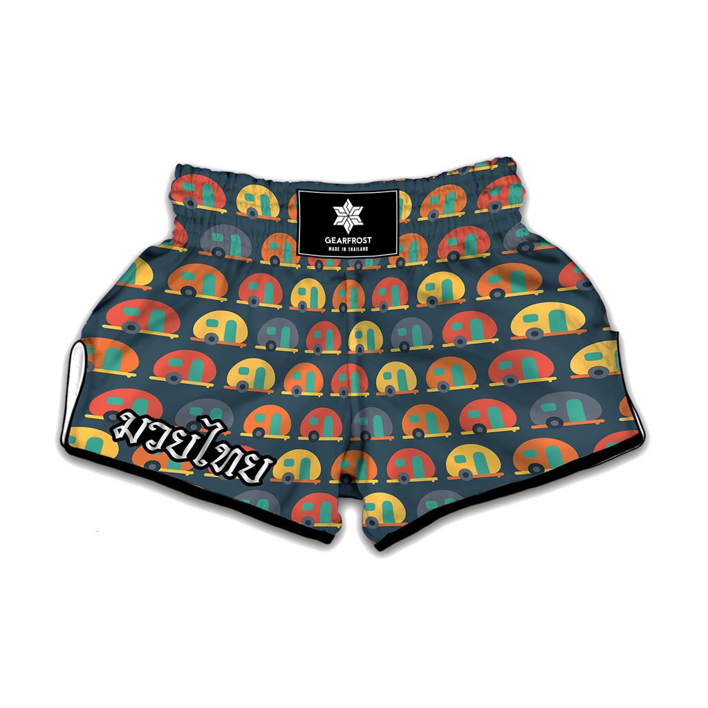 Camping Van Pattern Print Muay Thai Boxing Shorts