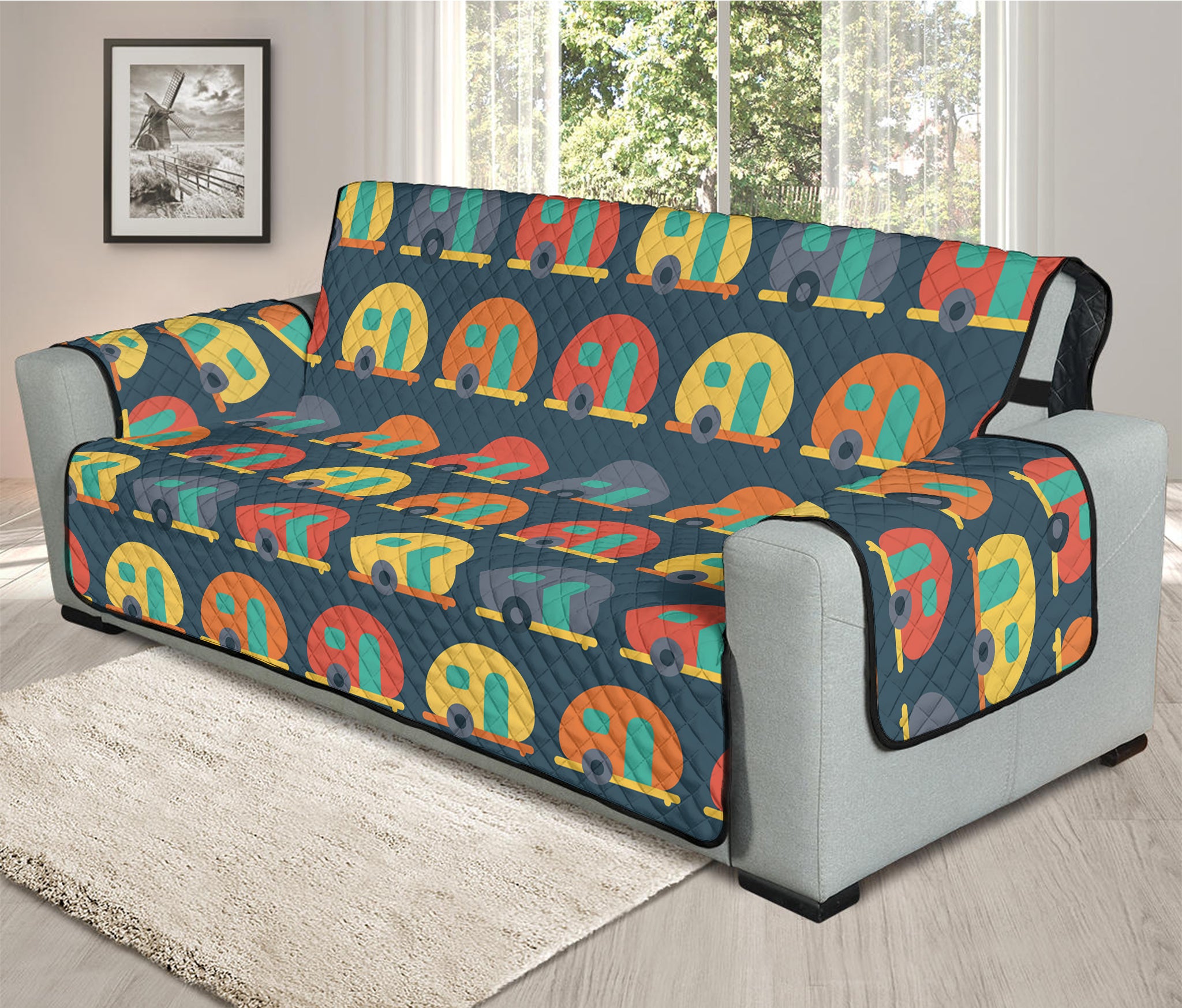 Camping Van Pattern Print Oversized Sofa Protector