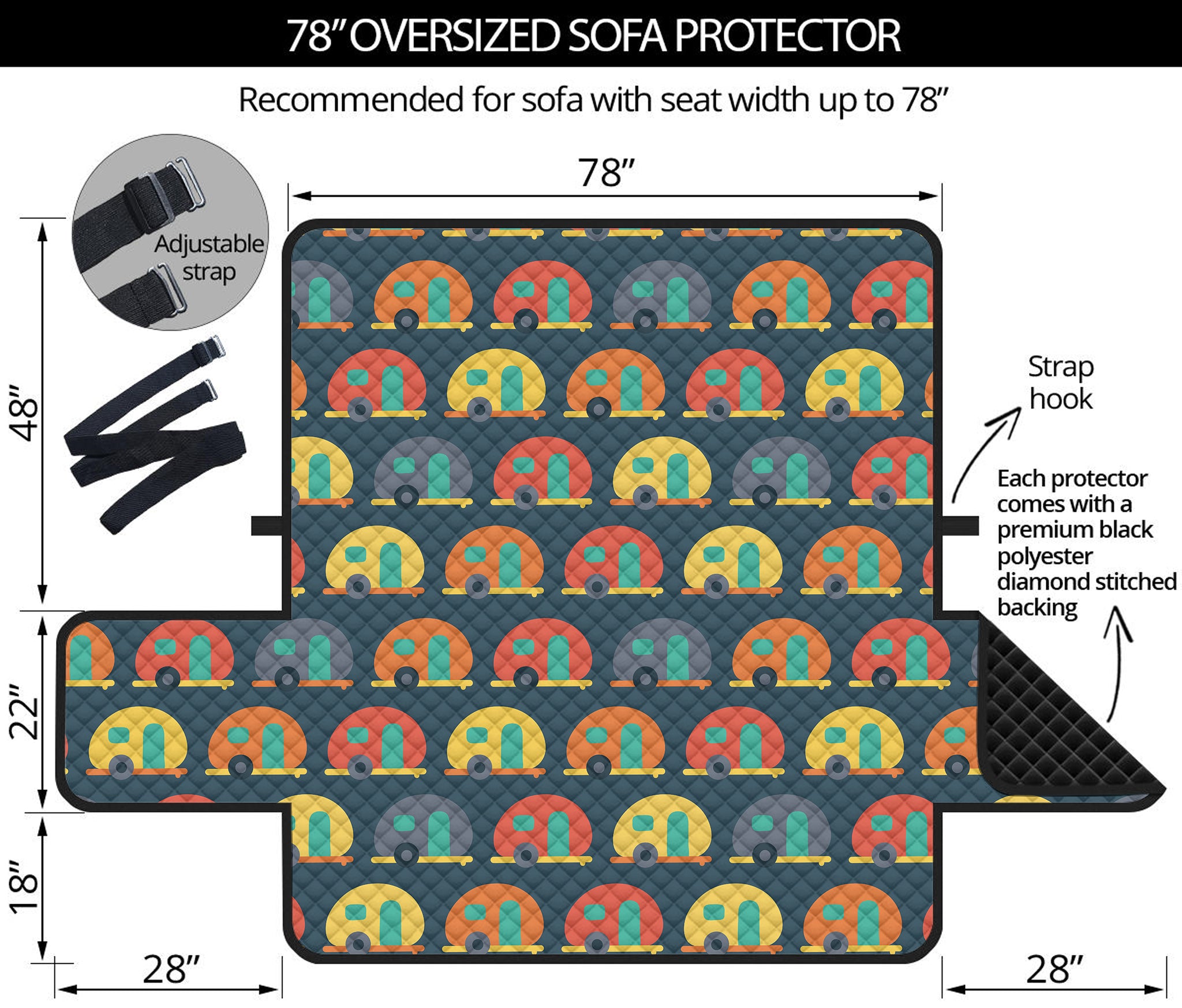 Camping Van Pattern Print Oversized Sofa Protector