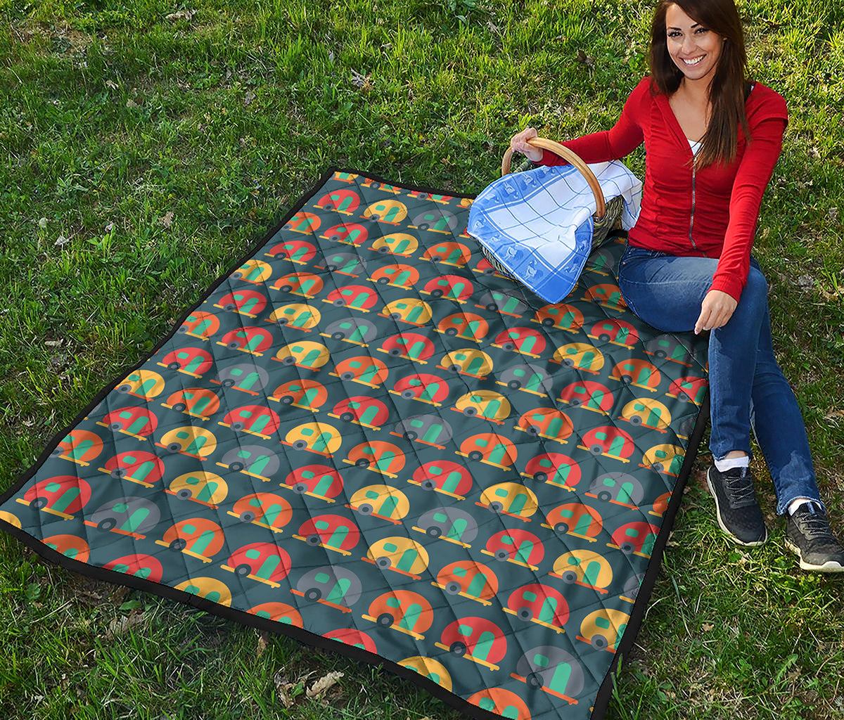 Camping Van Pattern Print Quilt