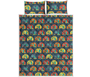 Camping Van Pattern Print Quilt Bed Set