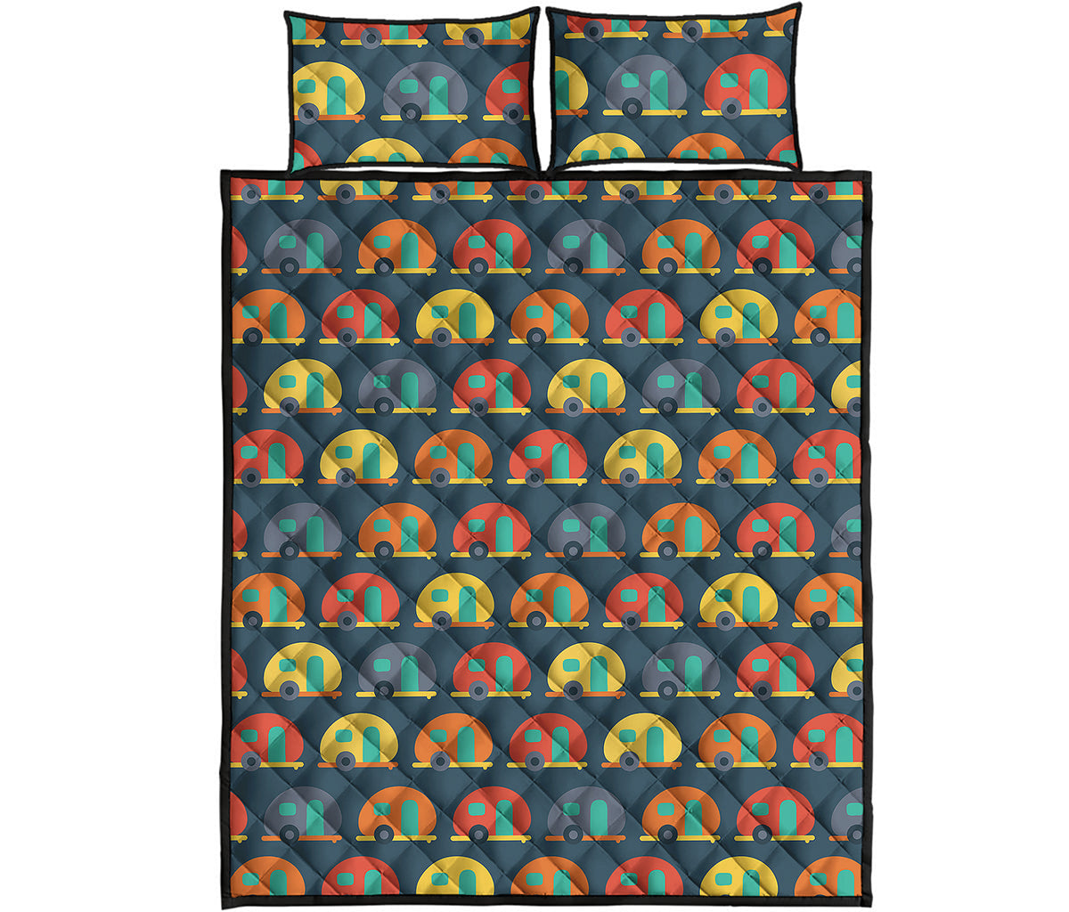 Camping Van Pattern Print Quilt Bed Set