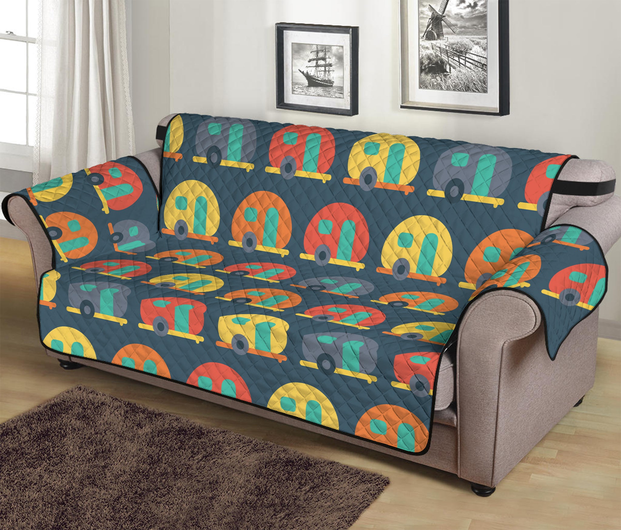 Camping Van Pattern Print Sofa Protector