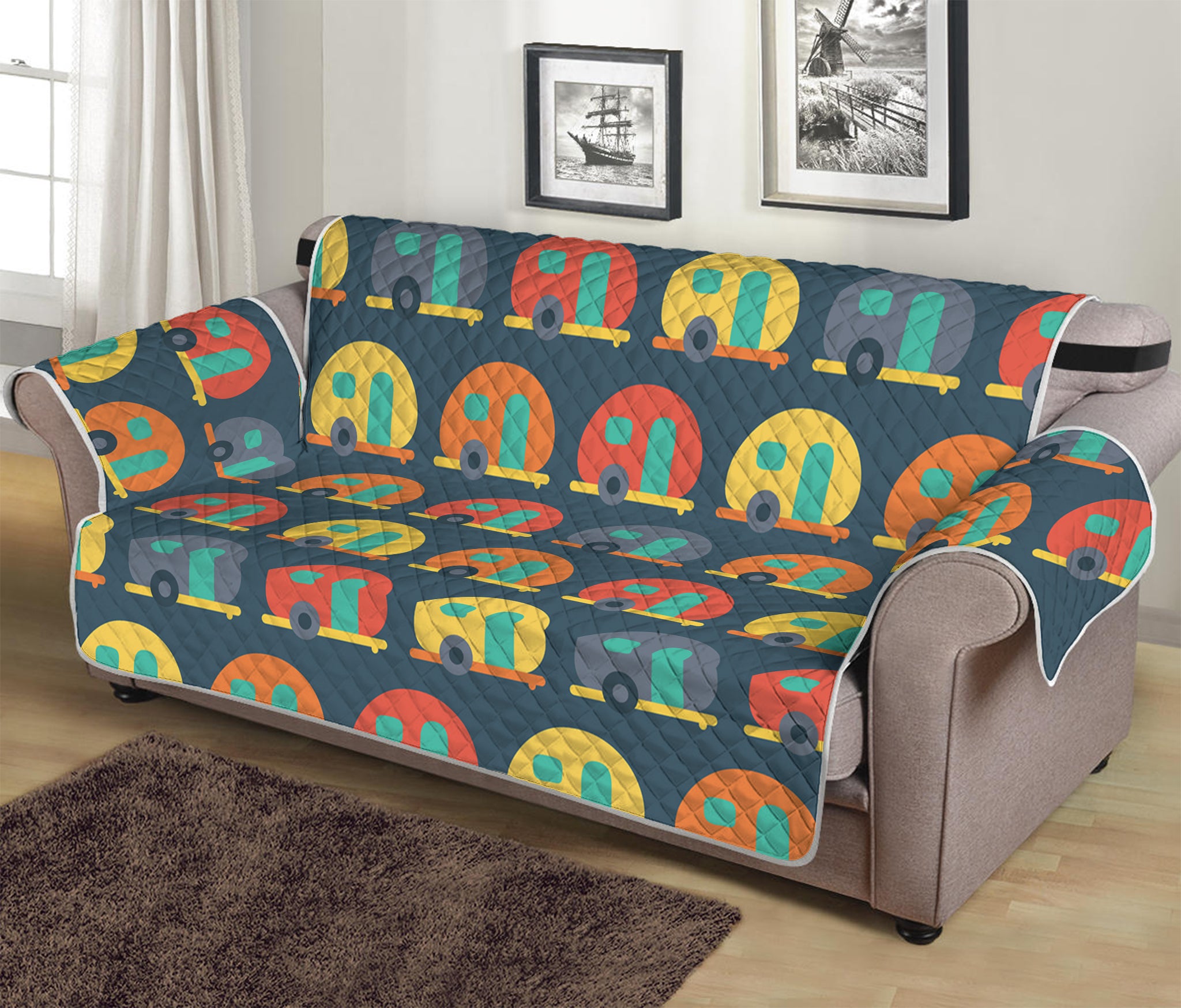 Camping Van Pattern Print Sofa Protector