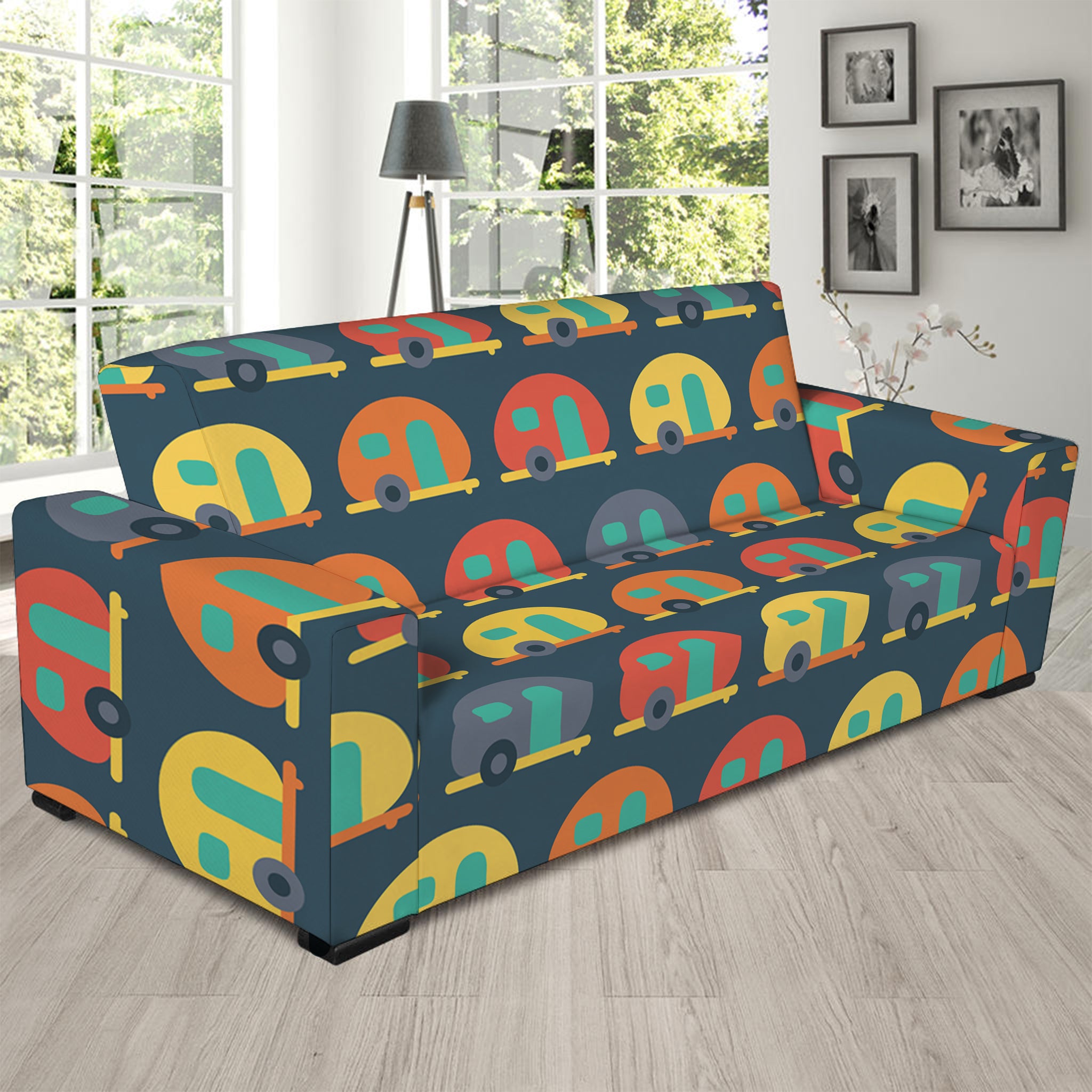 Camping Van Pattern Print Sofa Slipcover