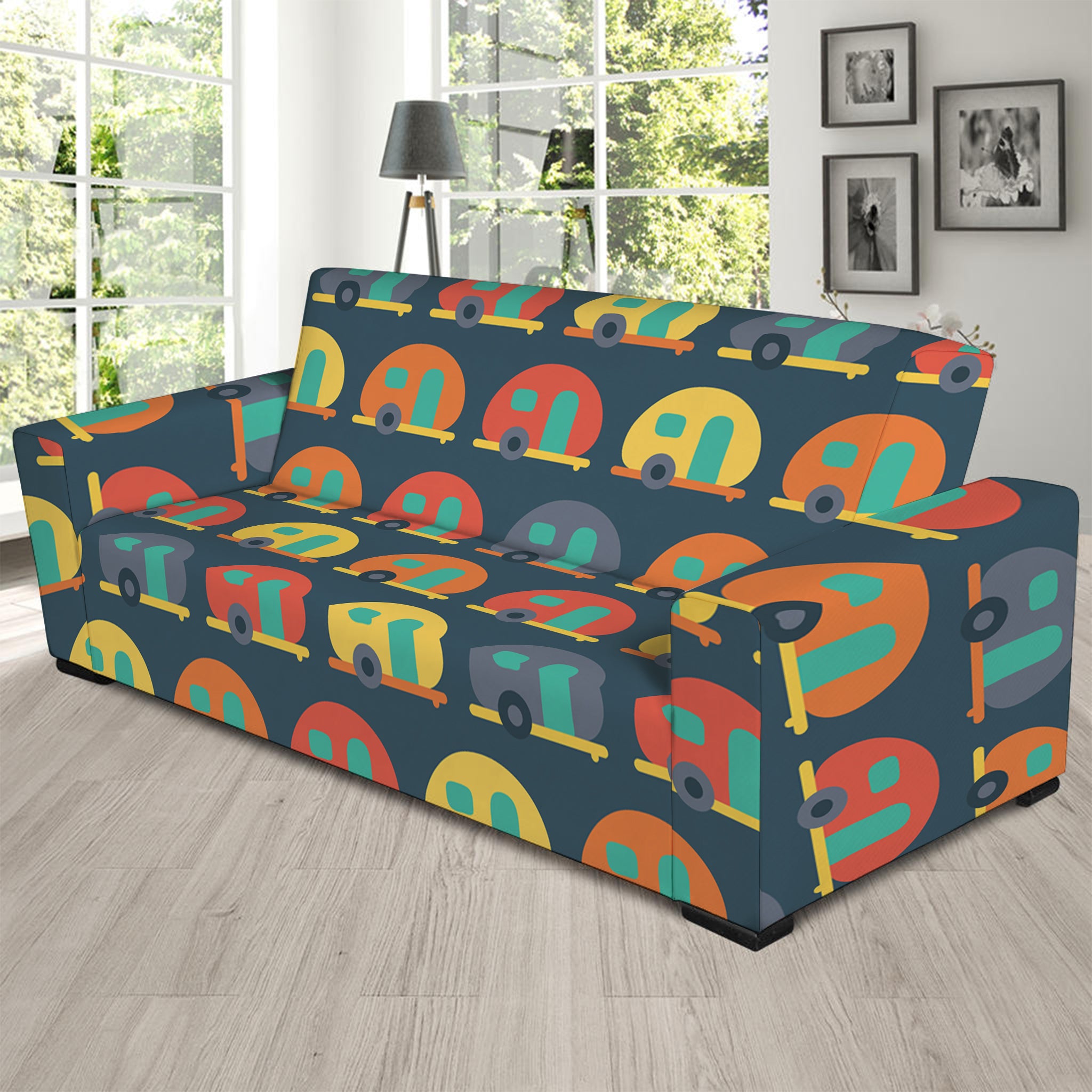 Camping Van Pattern Print Sofa Slipcover