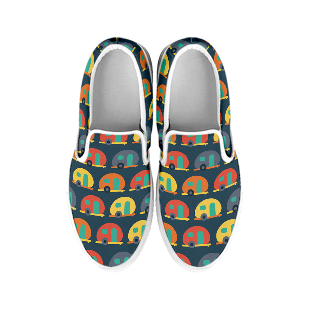 Camping Van Pattern Print White Slip On Shoes