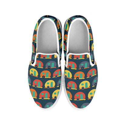 Camping Van Pattern Print White Slip On Shoes