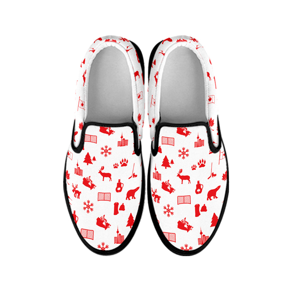 Canada Country Pattern Print Black Slip On Shoes