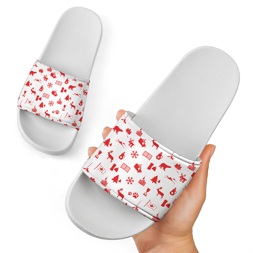 Canada Country Pattern Print White Slide Sandals