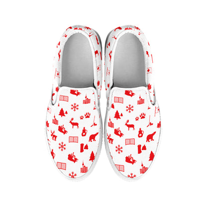 Canada Country Pattern Print White Slip On Shoes