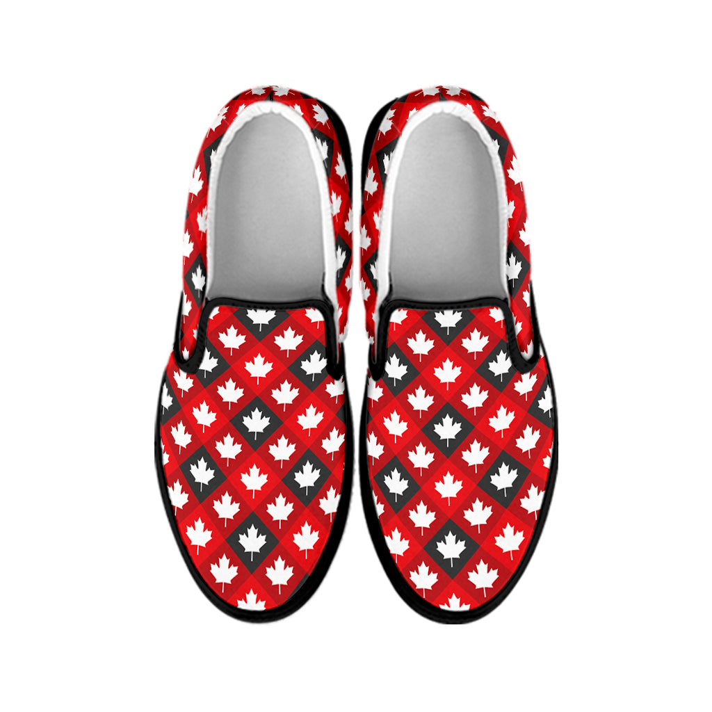 Canada Maple Leaf Pattern Print Black Slip On Shoes