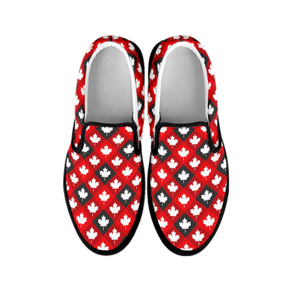 Canada Maple Leaf Pattern Print Black Slip On Shoes
