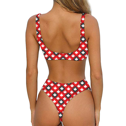 Canada Maple Leaf Pattern Print Front Bow Tie Bikini