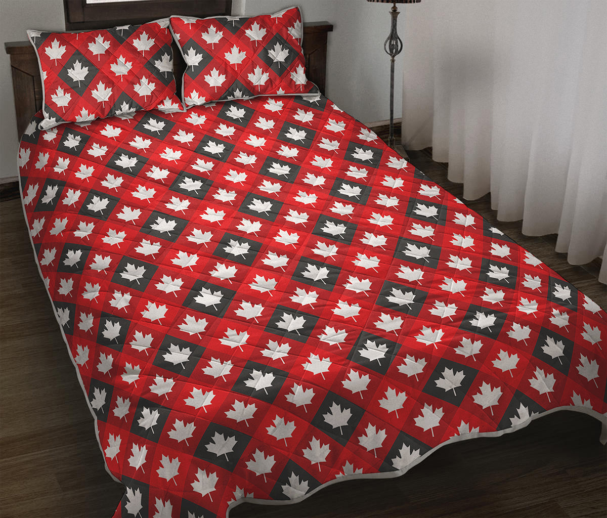 Canada Maple Leaf Pattern Print Quilt Bed Set