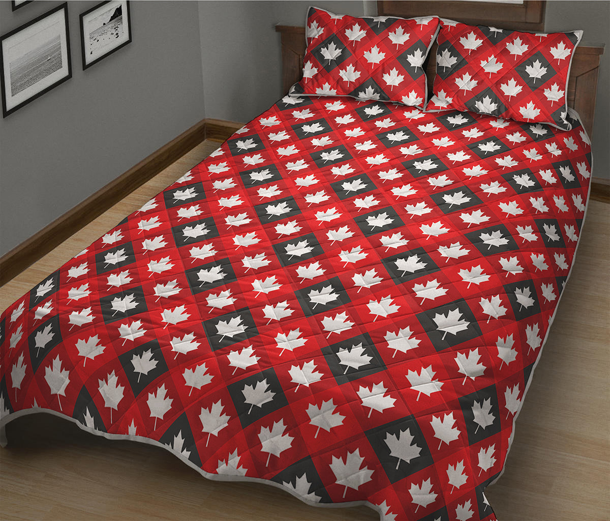 Canada Maple Leaf Pattern Print Quilt Bed Set