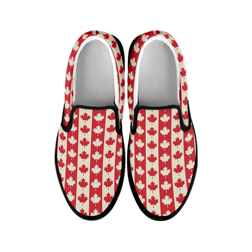 Canadian Maple Leaf Pattern Print Black Slip On Shoes